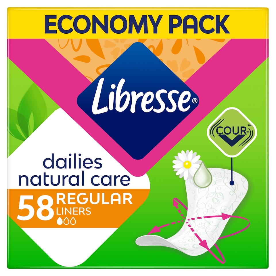 image 1 of Libresse Dailies Natural Care Regular Liners with Aloe Vera and Chamomile Extract 58 pcs