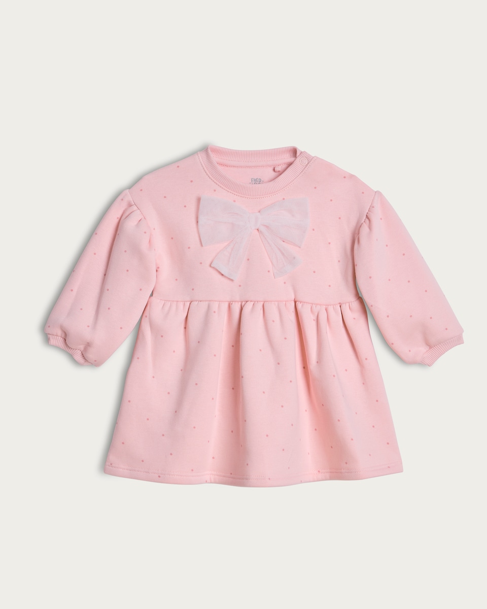 image 1 of F&F Baby Cotton Rich Bow Sweat Dress in Pink