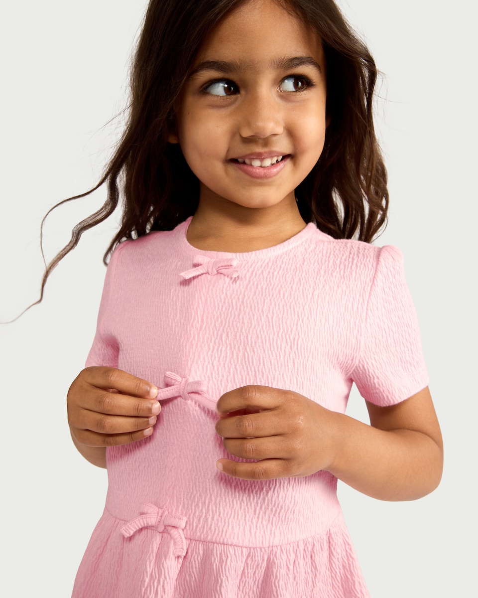image 1 of F&F Girls 2-Piece Cotton Rich Textured Top and Trousers Set in Pink