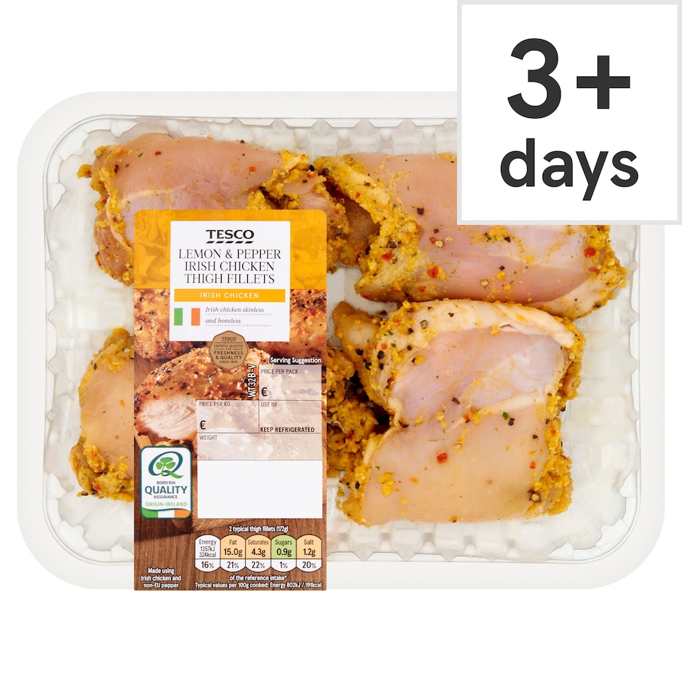 Tesco Lemon And Pepper Irish Chicken Thigh Fillets 500G