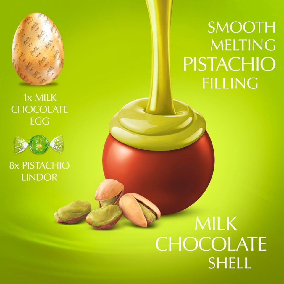 image 1 of Lindt Lindor Milk Chocolate Egg with Lindor Pistachio Truffles 260g
