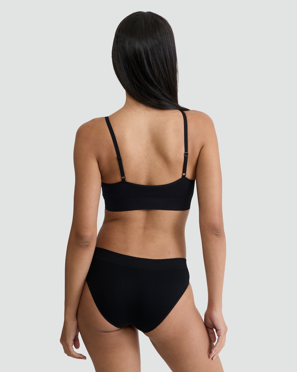 image 1 of F&F 2-Pack Ribbed Seamfree High Leg Hipster Knickers in Black