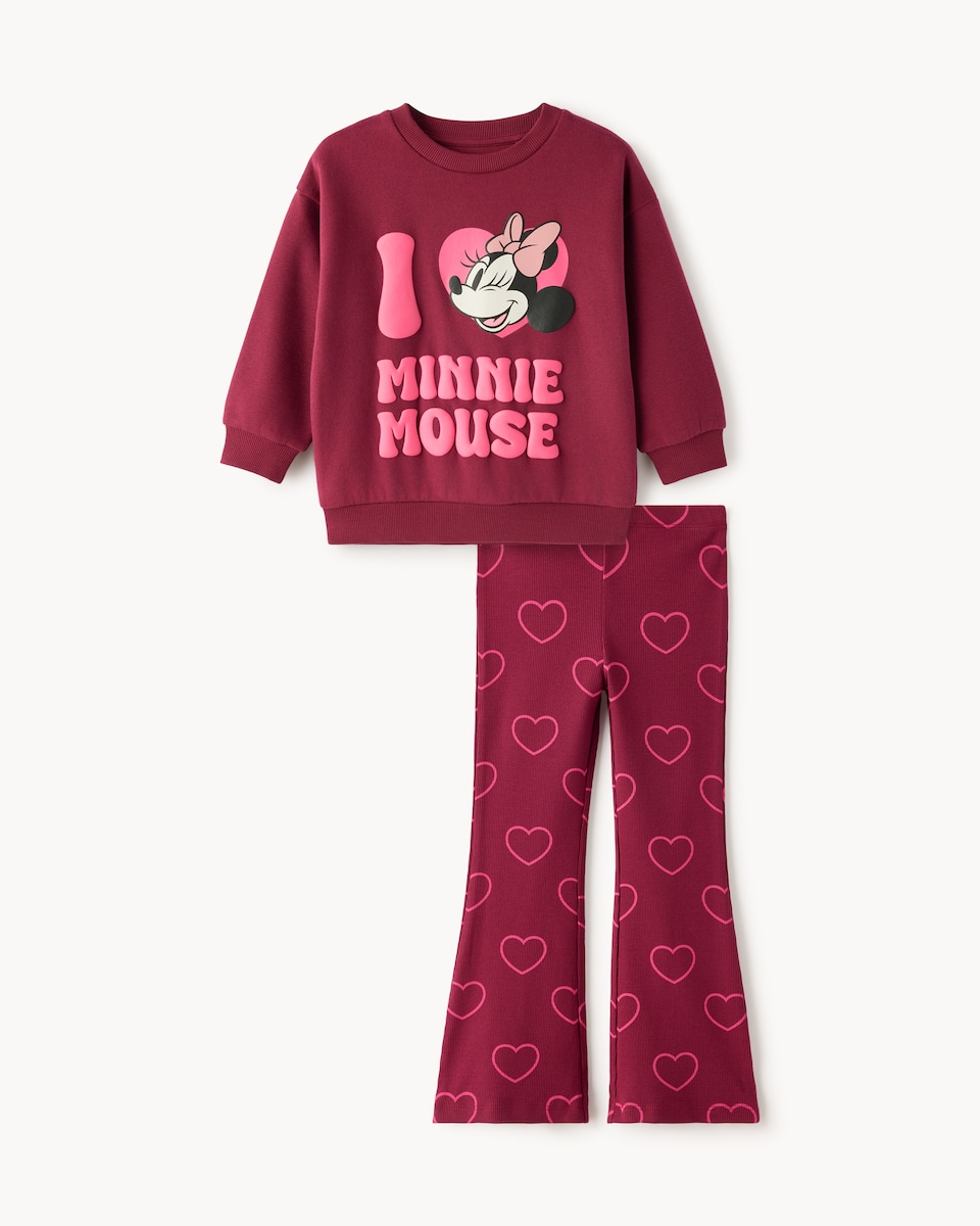 image 1 of Disney Minnie Mouse Cotton Rich Sweatshirt and Leggings Set in Burgundy