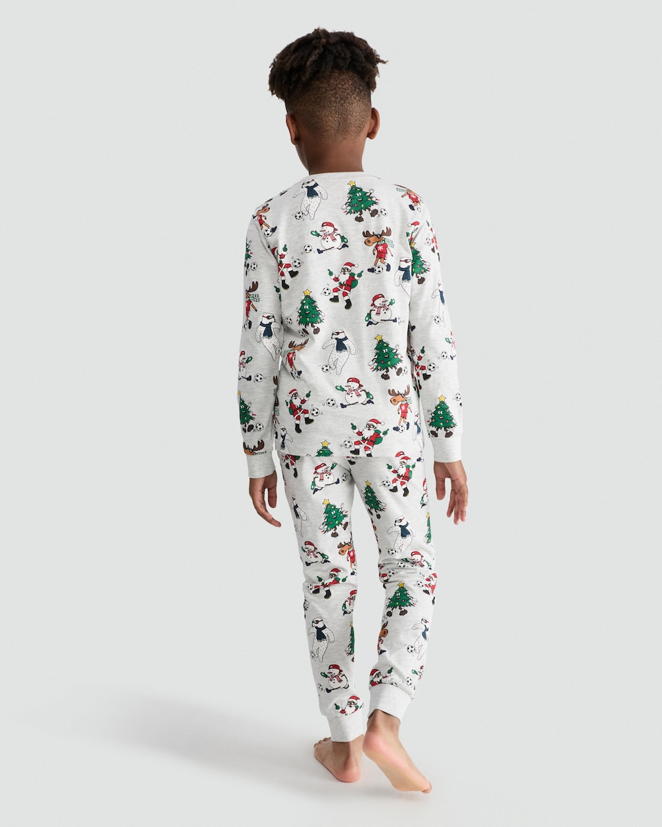 image 1 of F&F Boys Cotton Rich Festive Print Top and Cuffed Joggers Pyjamas in Grey Multi