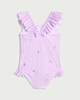 image 2 of F&F Baby Gingham Ice Cream Print Bow Back Swimsuit in Lilac