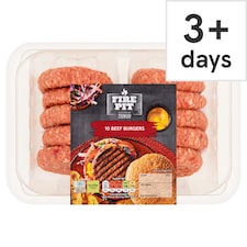 Tesco Fire Pit 10 Beef Burgers 920g NEW