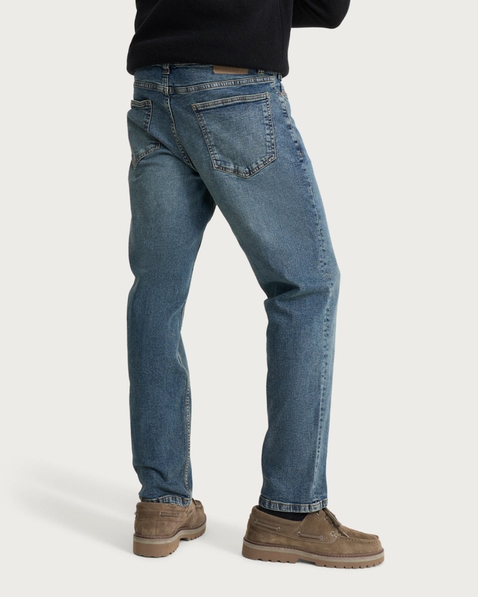 image 1 of F&F Cotton Rich Relaxed Leg Jeans in Navy