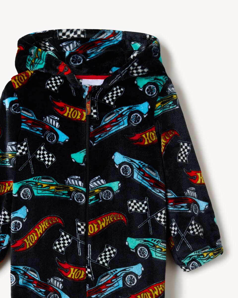 image 1 of Hot Wheels Fleece Onesie in Black