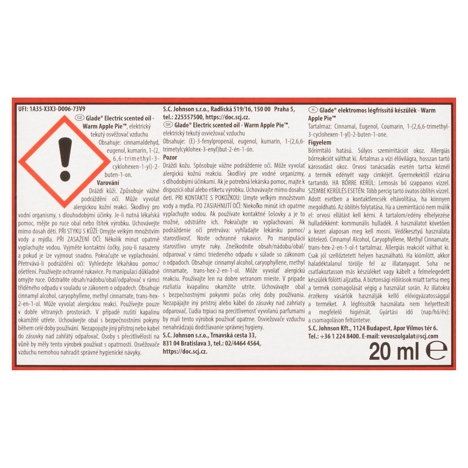 Obrázek 1 pro produkt Glade Warm Apple Pie elektrický tekutý osvěžovač vzduchu 20ml