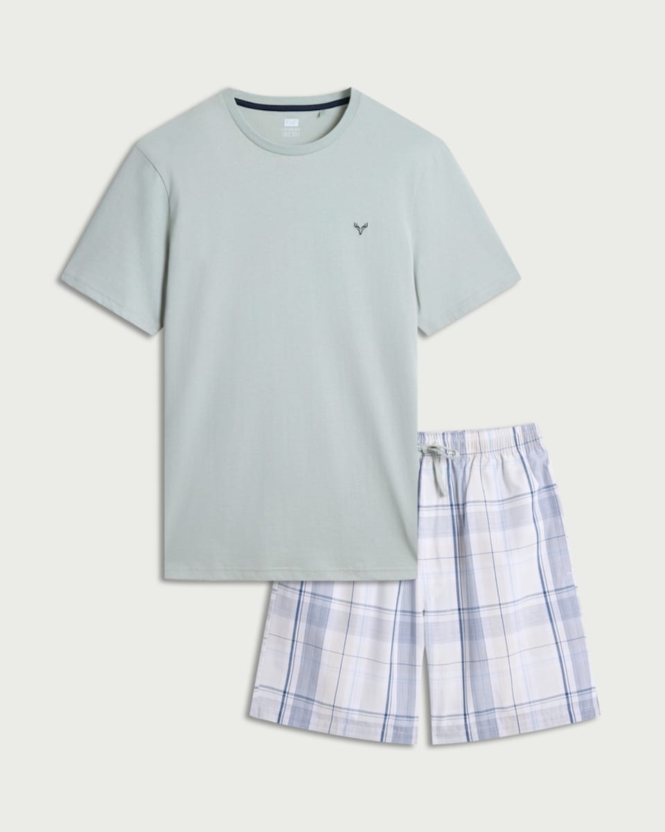 image 1 of F&F Pure Cotton Checked Short Pyjama Set in Multi