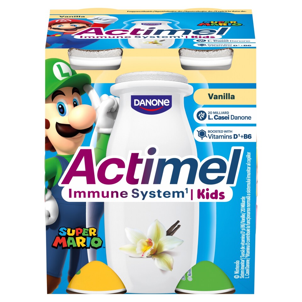 Danone Actimel Kids Vanilla-Flavored Low-Fat Yogurt-Based Drink with Vitamins B6 A 4 x 100 g (400 g)