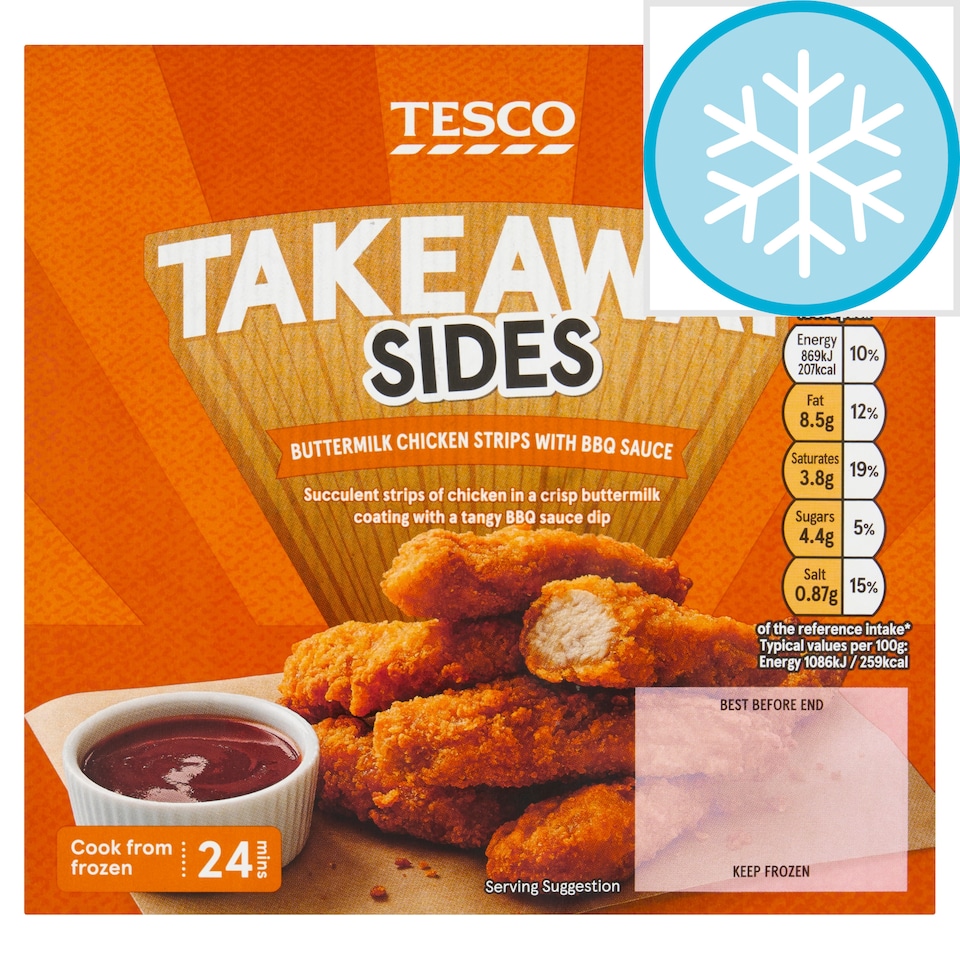 image 1 of TESCO Takeaway Buttermilk Chicken Strips with BBQ Sauce 175g