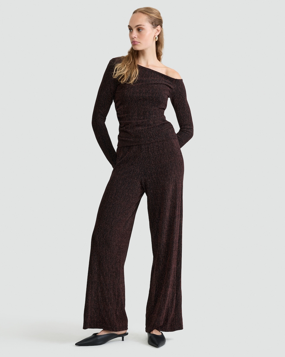 image 1 of F&F Sparkle Wide Leg Co-ord Trousers in Black