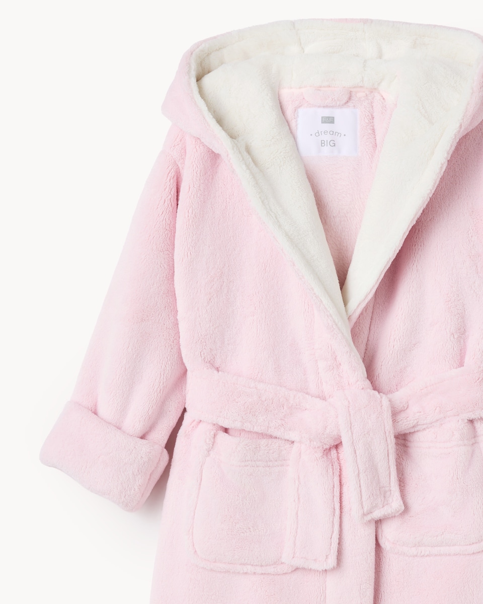 image 1 of F&F Girls Fleece Hooded Dressing Gown in Pink