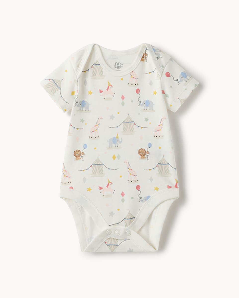 image 1 of F&F Baby 10-Pack Pure Cotton Circus Printed Bodysuits in Multi
