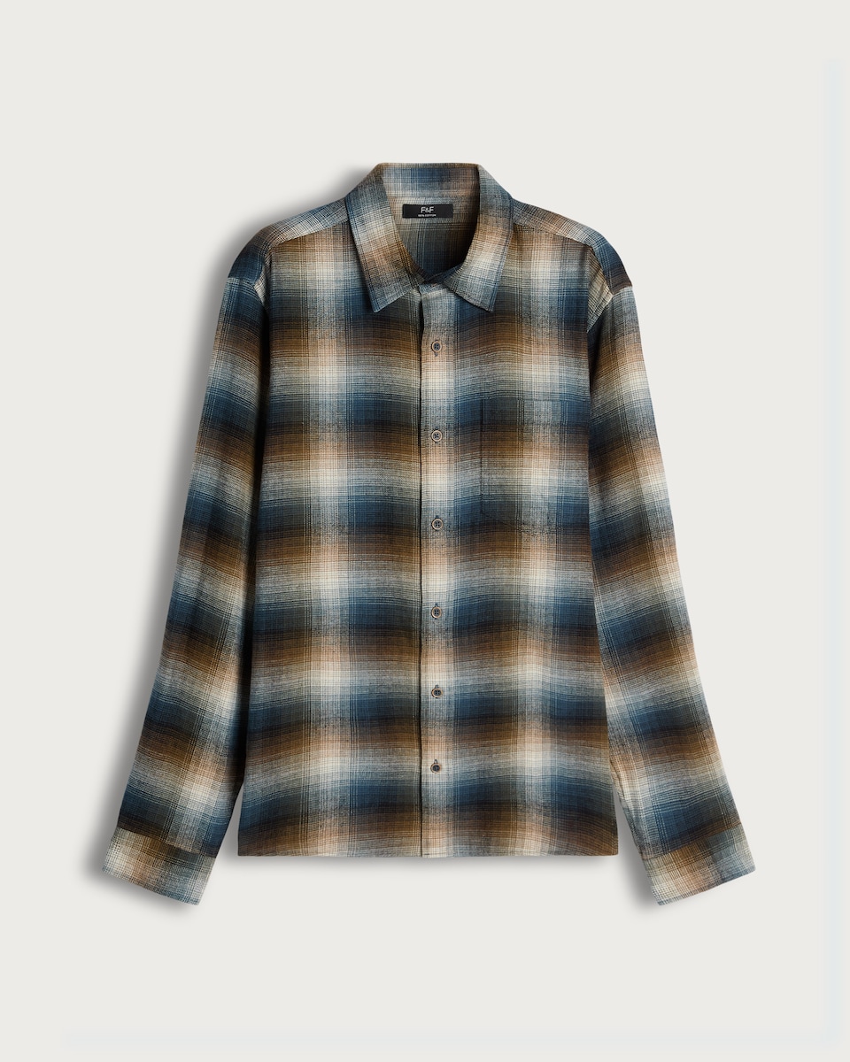 image 1 of F&F Pure Cotton Flannel Check Print Shirt in Khaki