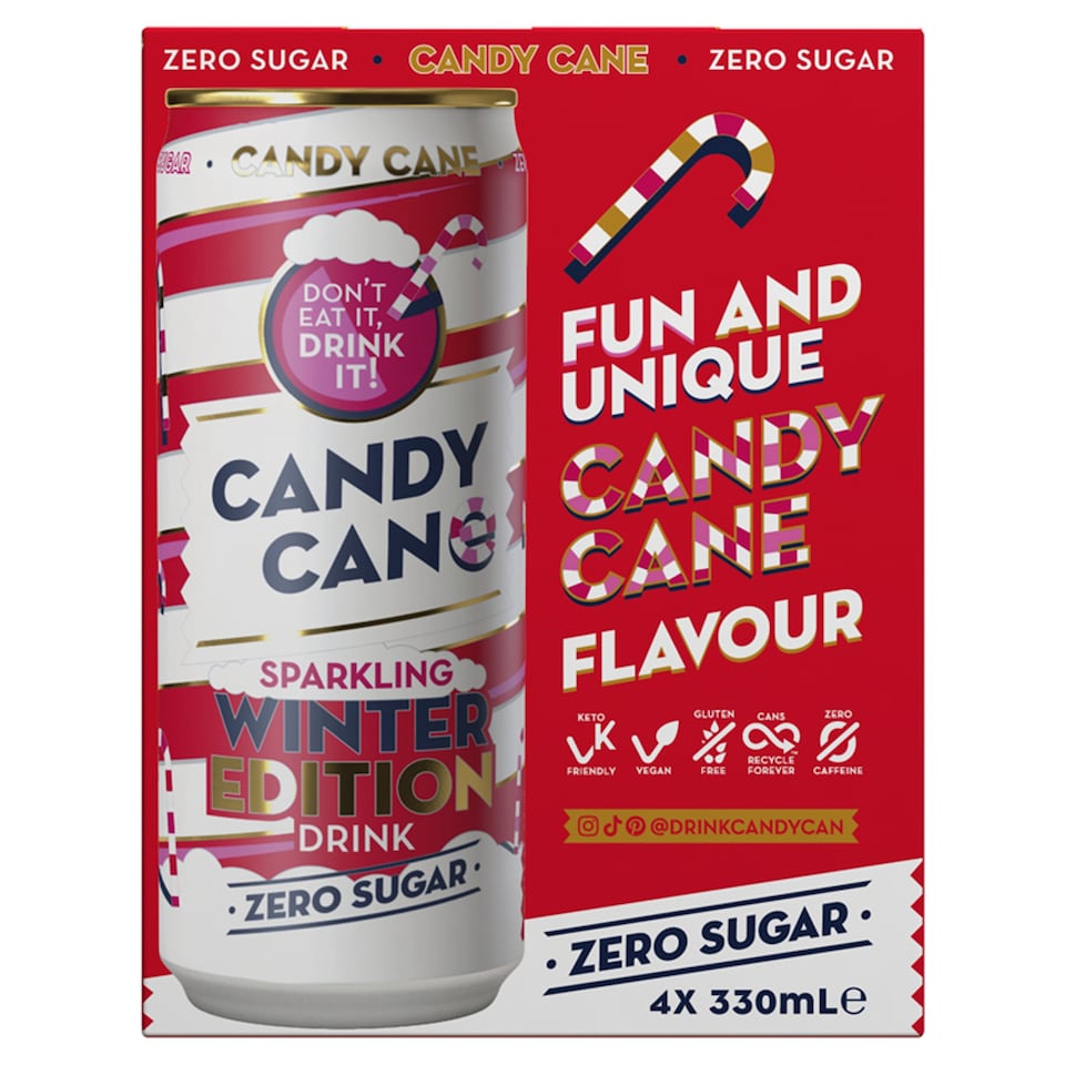 Candy Can Candy Cane Sparkling Winter Edition Zero Sugar Drink 4 x