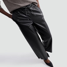 The F&F Edit Faux Leather Wide Leg Drawstring Joggers in Black