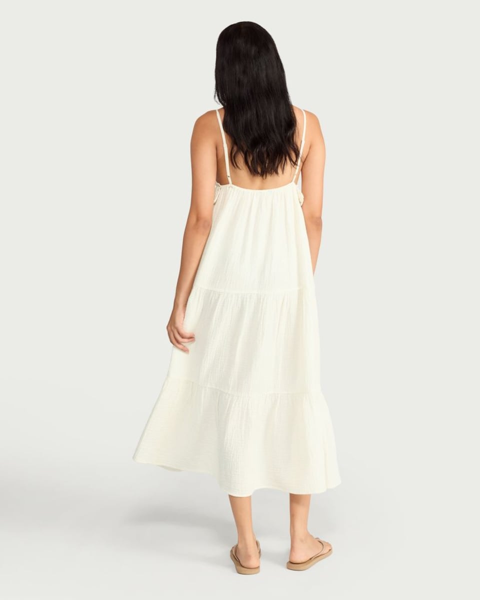 image 1 of F&F Pure Cotton Tiered Beach Dress in Cream