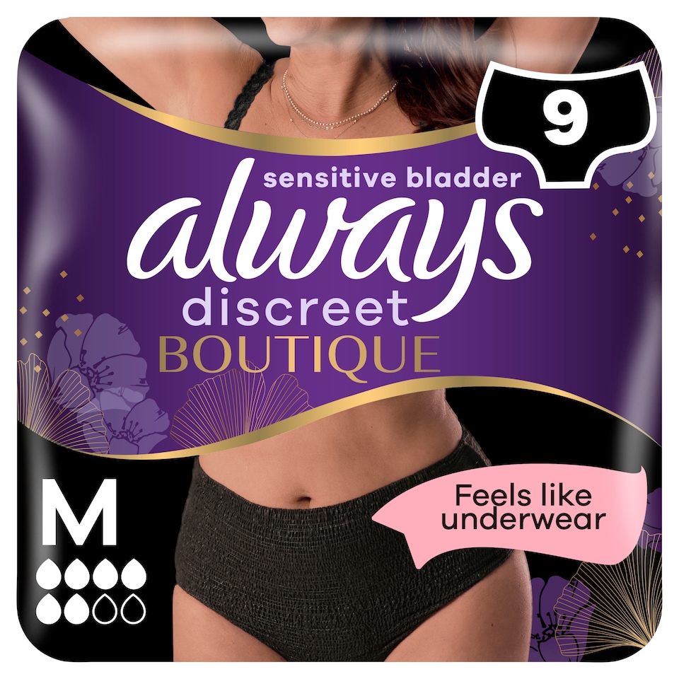 image 1 of Always Discreet Boutique Incontinence Pants Black Medium 9 pack
