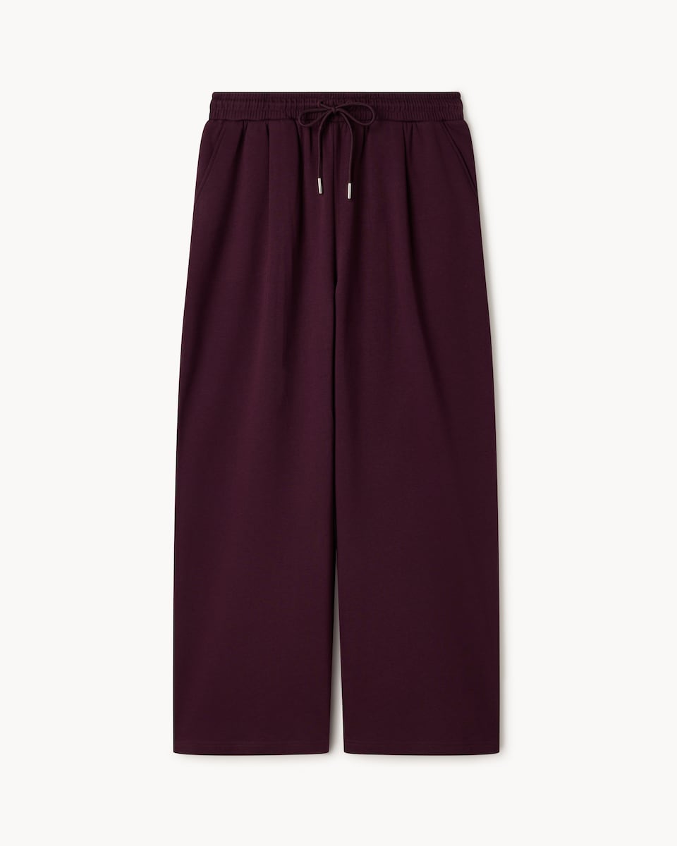 image 1 of F&F Cotton Rich Wide Leg Drawstring Trousers in Purple