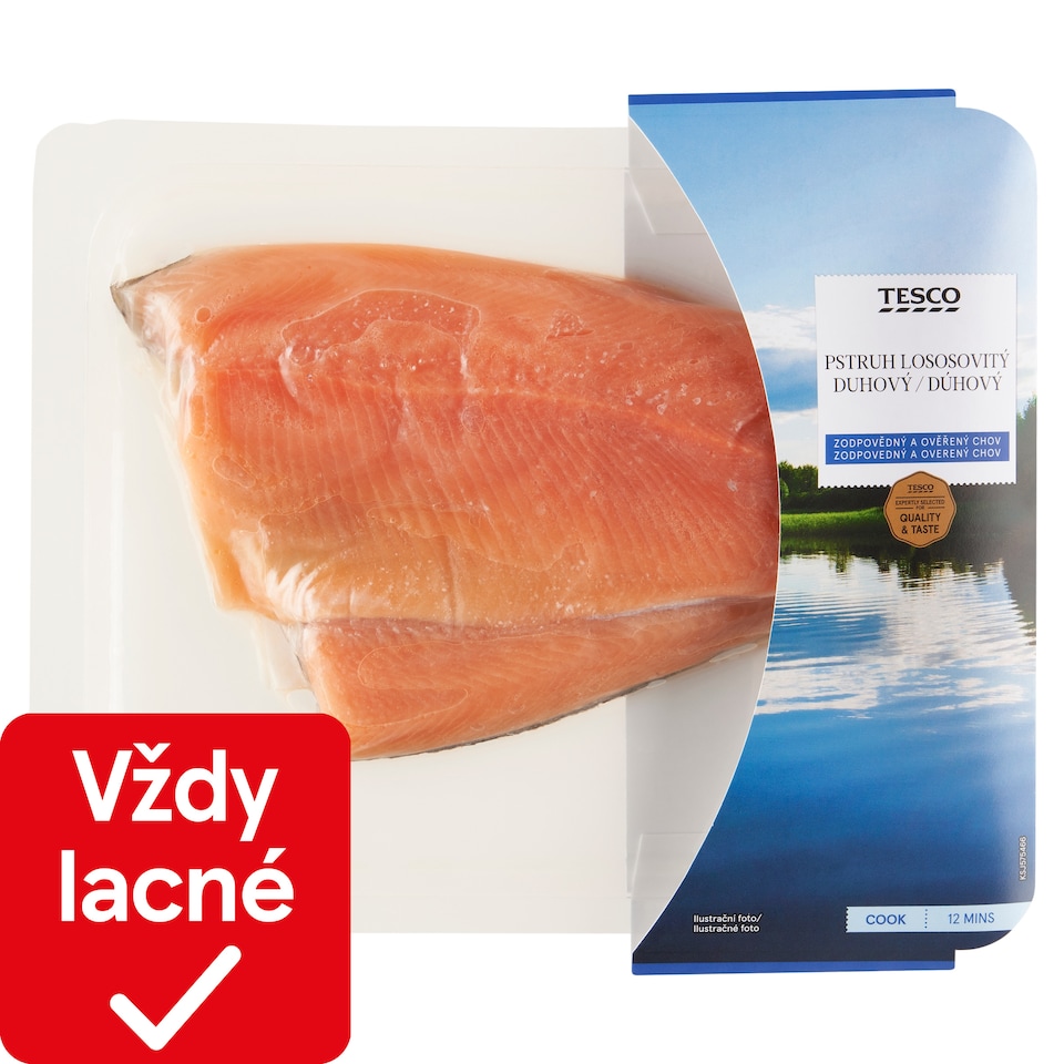 Tesco Pstruh dúhový lososovitý filet s kožou rozmrazený