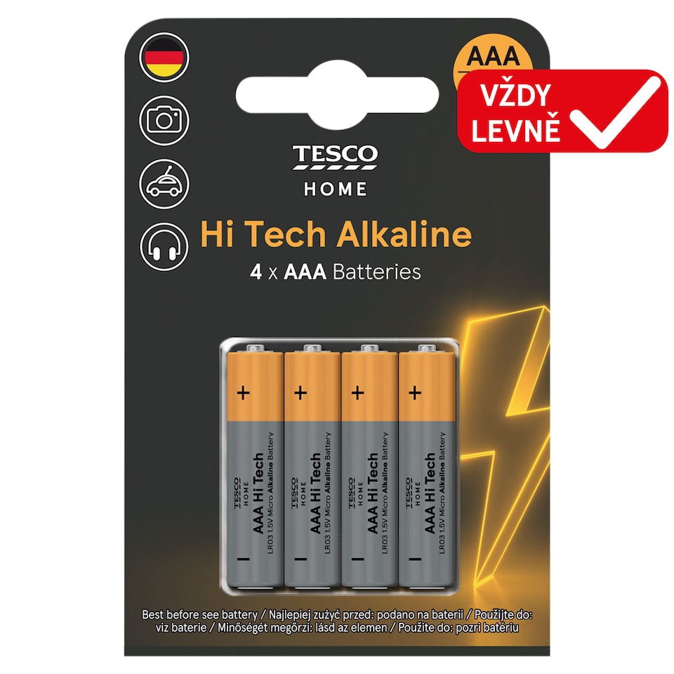 Tesco Home AAA Micro alkalické baterie 4 ks