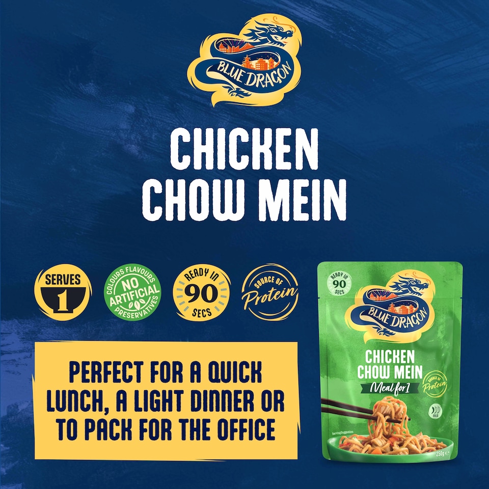 image 1 of Blue Dragon Chicken Chow Mein Noodles Ready Meal 250g