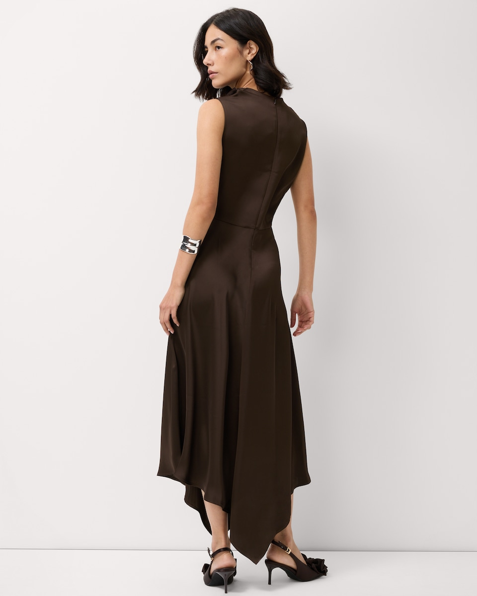 image 1 of F&F Satin Cowl Neck Midi Dress in Chocolate