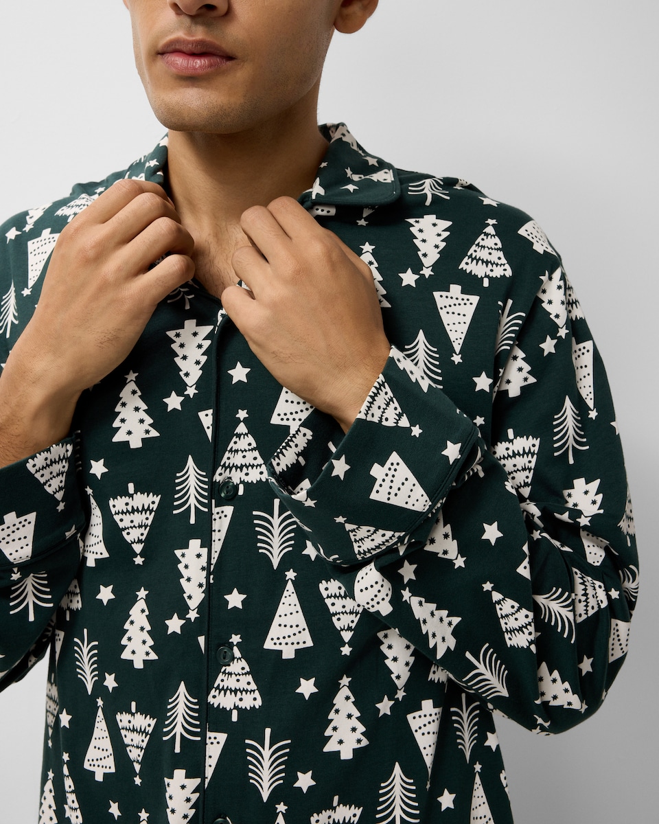 image 1 of Christmas Pure Cotton Tree Revere Matching Family Pyjama Set in Multi Green