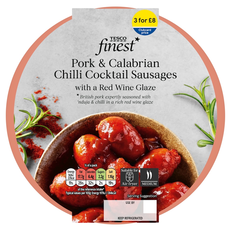 Tesco Finest Pork & Calabrian Chilli Cocktail Sausages With Red Wine Glaze 160g