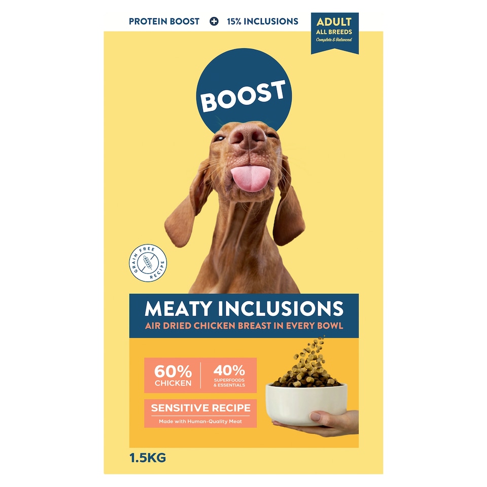 BOOST Meaty Inclusions Dry Dog Food with Chicken Breast Kibble Plus 1.5kg