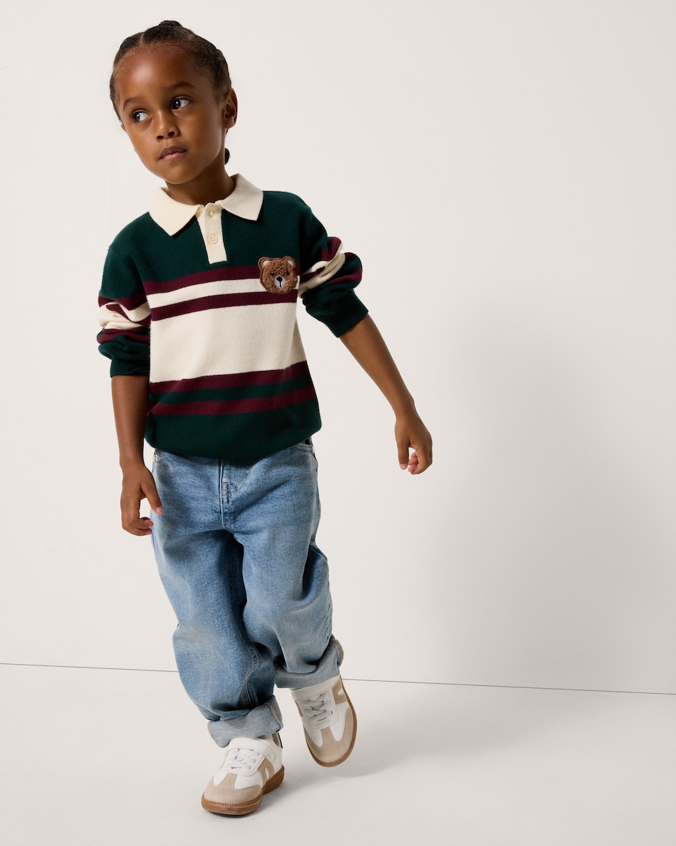 image 1 of F&F Boys Striped Teddy Rugby Jumper in Green