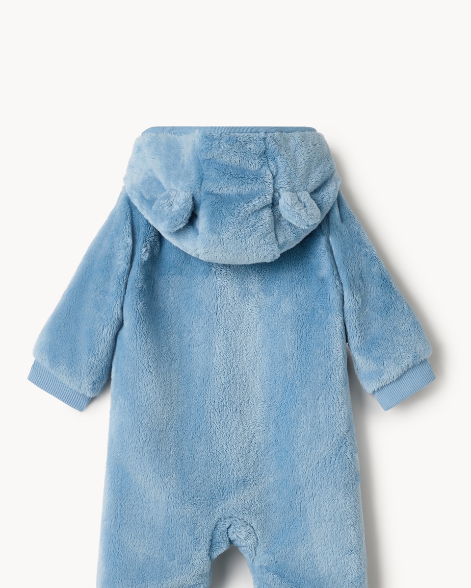 image 1 of F&F Baby Fleece Hooded Pramsuit in Blue