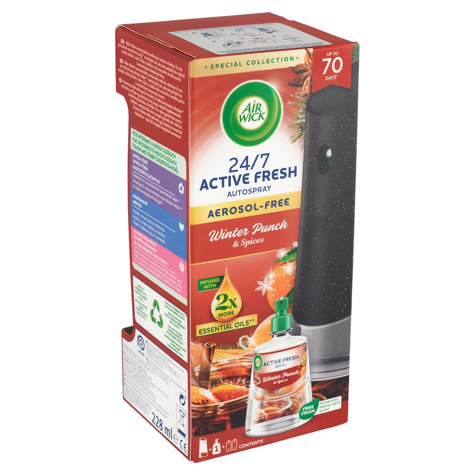 Obrázek 1 pro produkt Air Wick Active Fresh Automatický difuzér a náplň na vodní bázi zimní punč 228ml