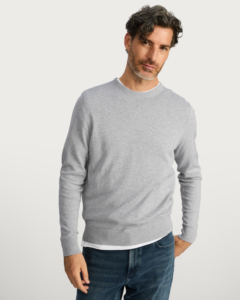 image 1 of F&F Pure Cotton Fine Knit Jumper in Grey Marl
