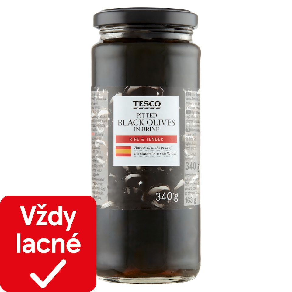 Tesco Pitted Black Olives in Brine 340 g