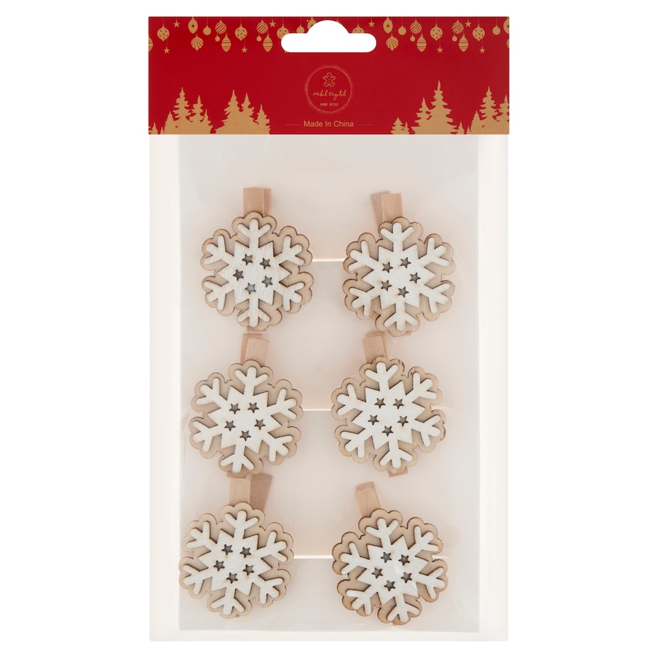 Dřevěná připínací sněhová vločka dekorace 20 x 12 x 1,5 cm 6 ks