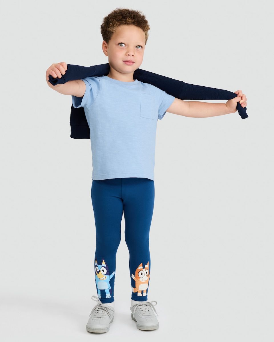 image 1 of Bluey and Bingo 2-Pack Cotton Rich Leggings in Blue