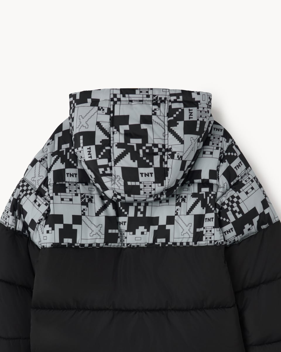 image 1 of Minecraft Printed Zip Up Puffer Coat in Black