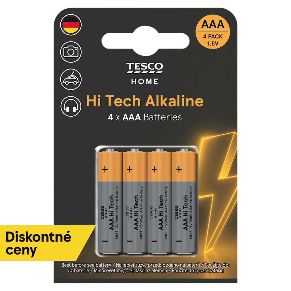 Tesco Home Hi Tech Alkaline Batteries AAA 4 pcs