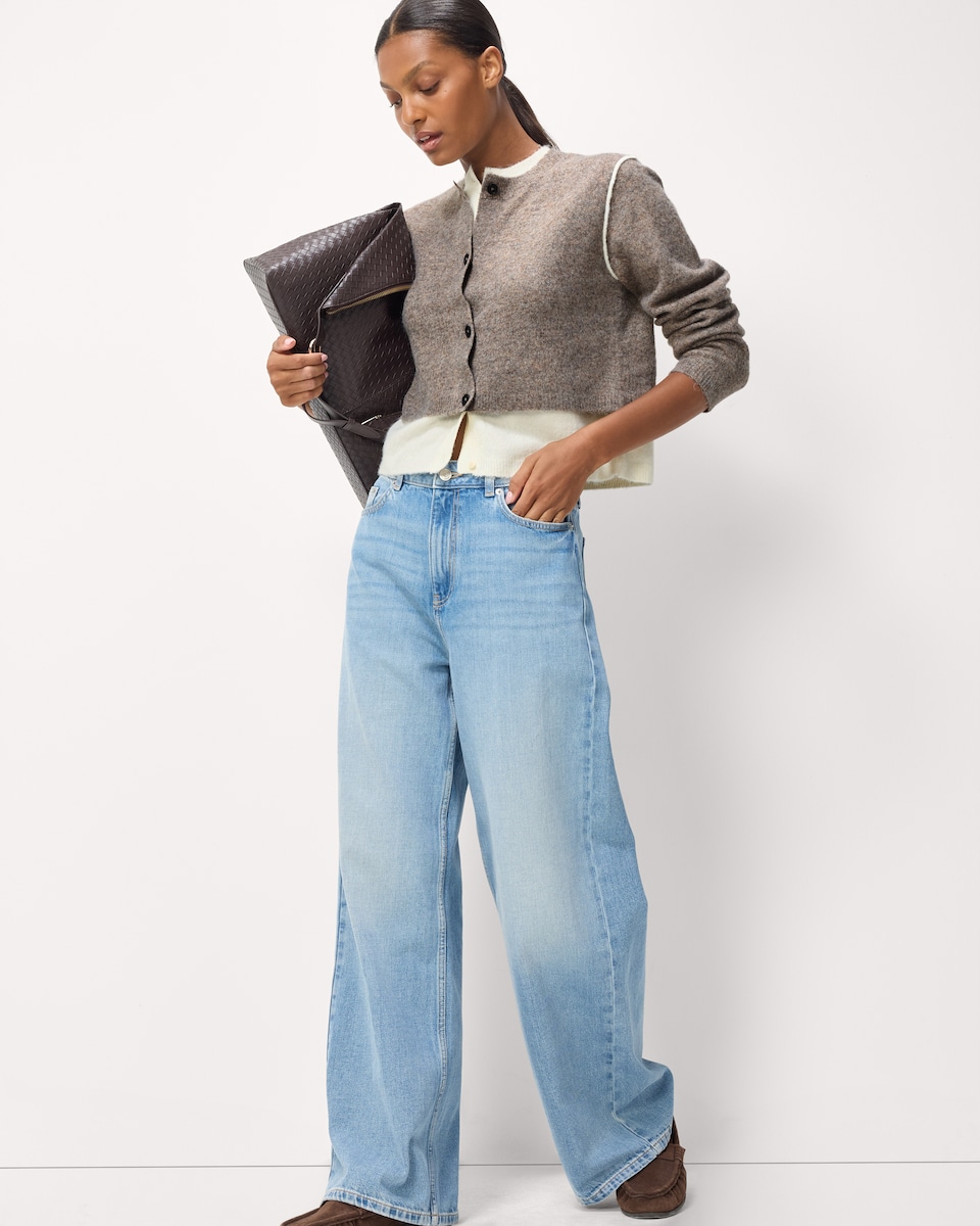 image 1 of F&F Knitted Double Layer Cardigan in Mink