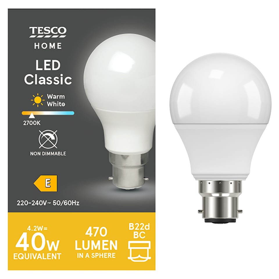 Tesco Led Classic Warm White 40W Bayonet Cap Bulb