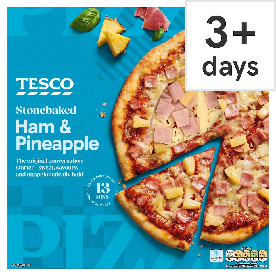 Tesco Stonebaked Ham and Pineapple Pizza 355g
