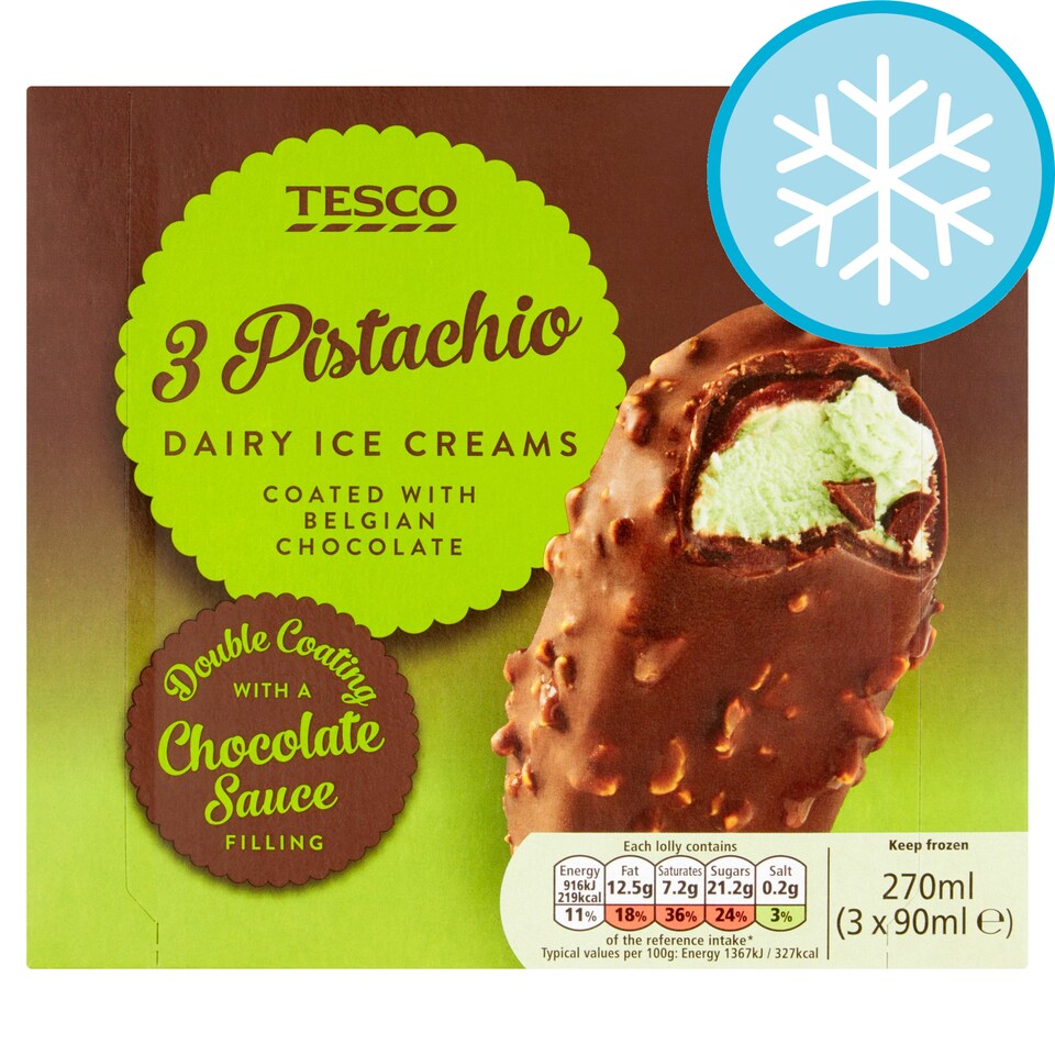 Tesco 3 Pistachio Ice Cream 3X90ml Tesco Groceries