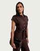 image 1 of F&F Knot Front Button Up Co-ord Blouse in Brown