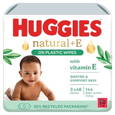 Huggies Natural +Vitamin E 0% Plastic Baby 3x48 144 Wipes
