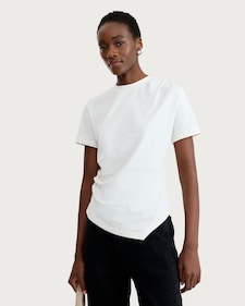 F&F Pure Cotton Asymmetric Hem Ruched Short Sleeved Top in White