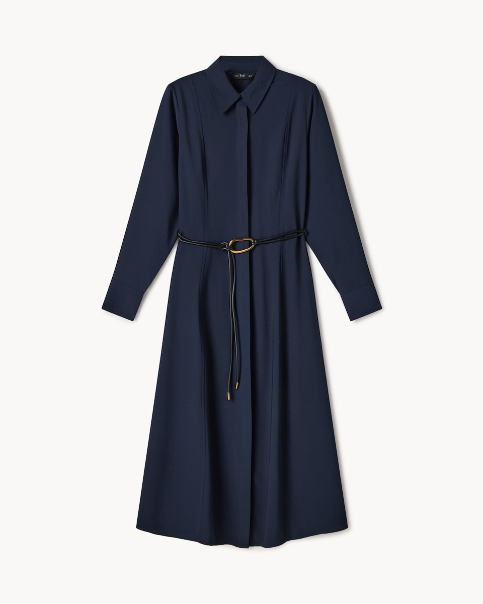 image 1 of F&F Shirt Belted Midi Dress in Navy