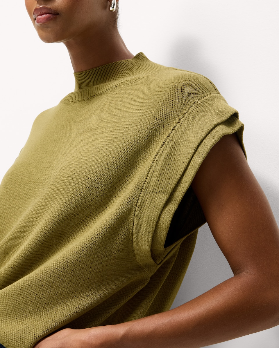 image 1 of F&F Pleated Turtle Neck Tank Top in Green